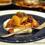 Southern Pecan PoundCake Waffles with Bourbon Smoky Pecans & Peaches