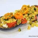 Roasted Eggplant with Buttermilk Lime Cilantro Sauce & Corn Confit